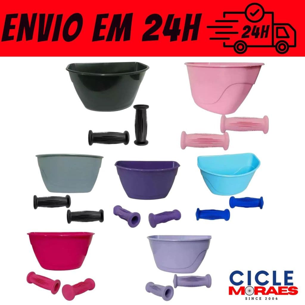 Kit Cestinha + Manopla Punho de Bicicleta Aro 12 Nathor Infantil Mirim Cesta Bike