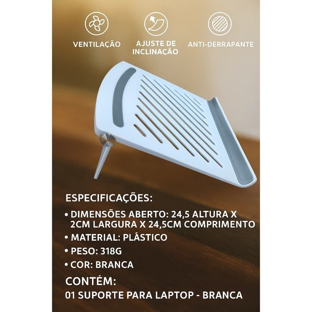 Suporte Notebook Branco Dobrável Ergonômico Mesa Portátil Ajustável Antiderrapante Ventilado