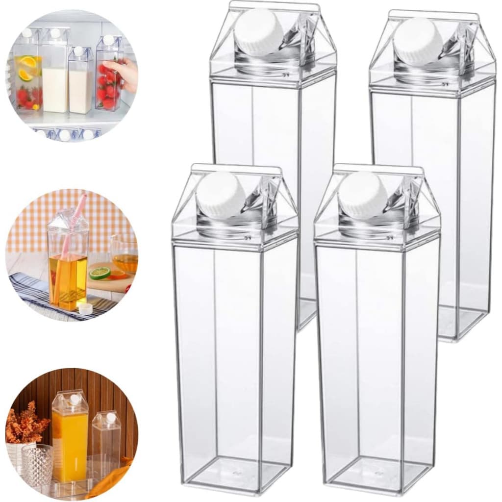 Garrafa Transparente Em Formato Caixa Leite Portátil Geladeira 500ml-1000ml