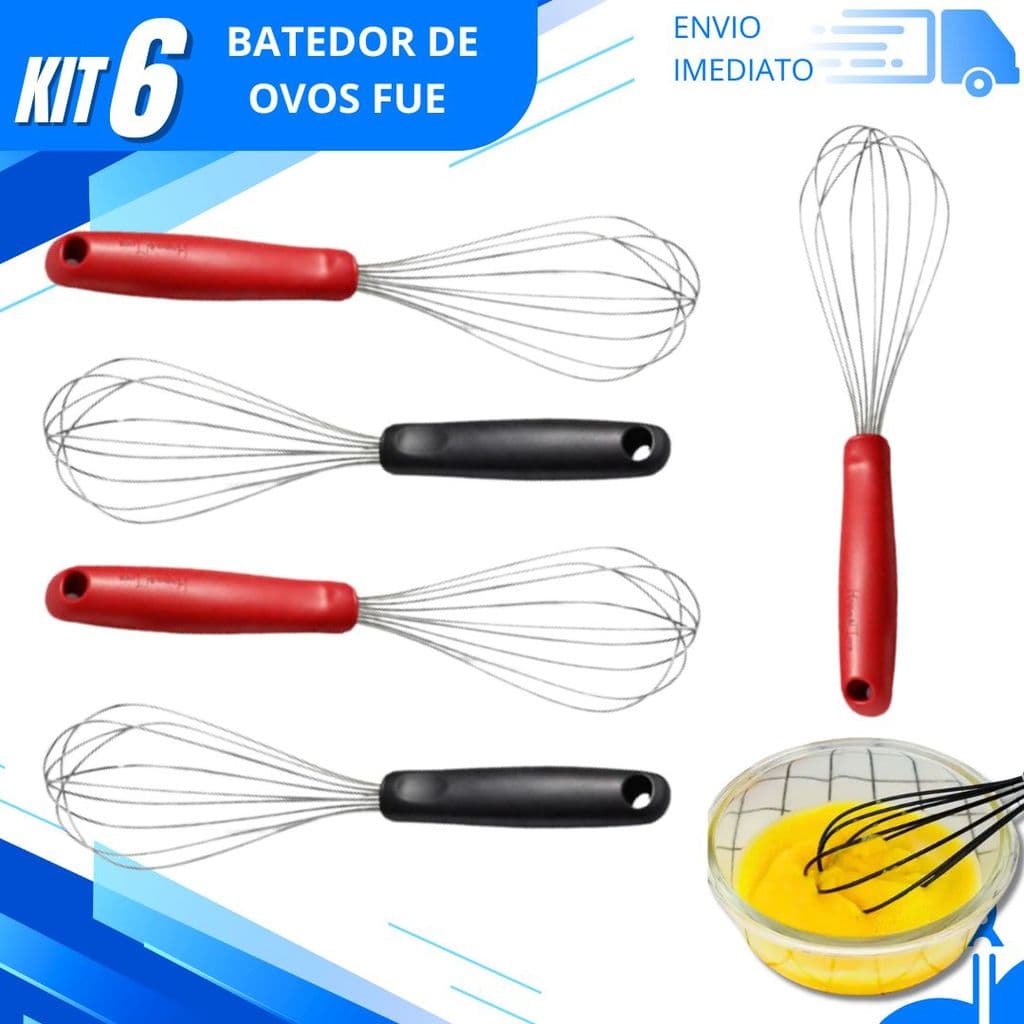Kit 6/3/2 Fouet Batedor de Ovos de Alumínio Leve e Resistente para Preparo Rápido de Receitas na Cozinha
