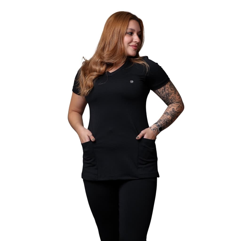 Conjunto Pijama Cirurgico Feminino Scrub Ame Preto Poliester
