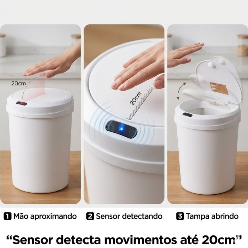 Lixeira Automatica Inteligente Capacidade 12 Litros Branca Cozinha Banheiro Cesto Resistente