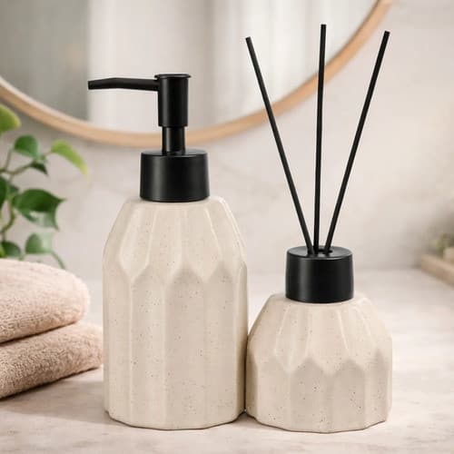 Kit Lavabo Difusor Dispenser Líquido Aromatizador Higiene Decoração Banheiro Aparador Pia