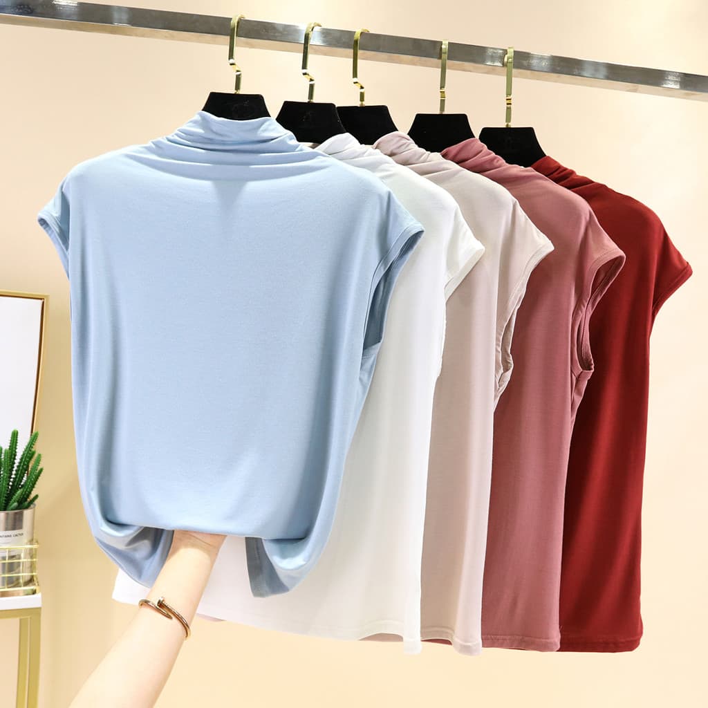 Camiseta Modal de manga curta feminina verão interior fino ajuste gola alta sem mangas camisa de fundo cor sólida todos