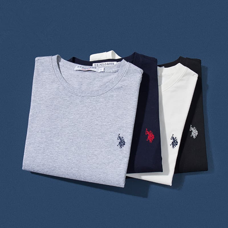 Uspoloassn Camiseta masculina de manga curta de verão American Polo Association Algodão respirável Micro-elástico meia m