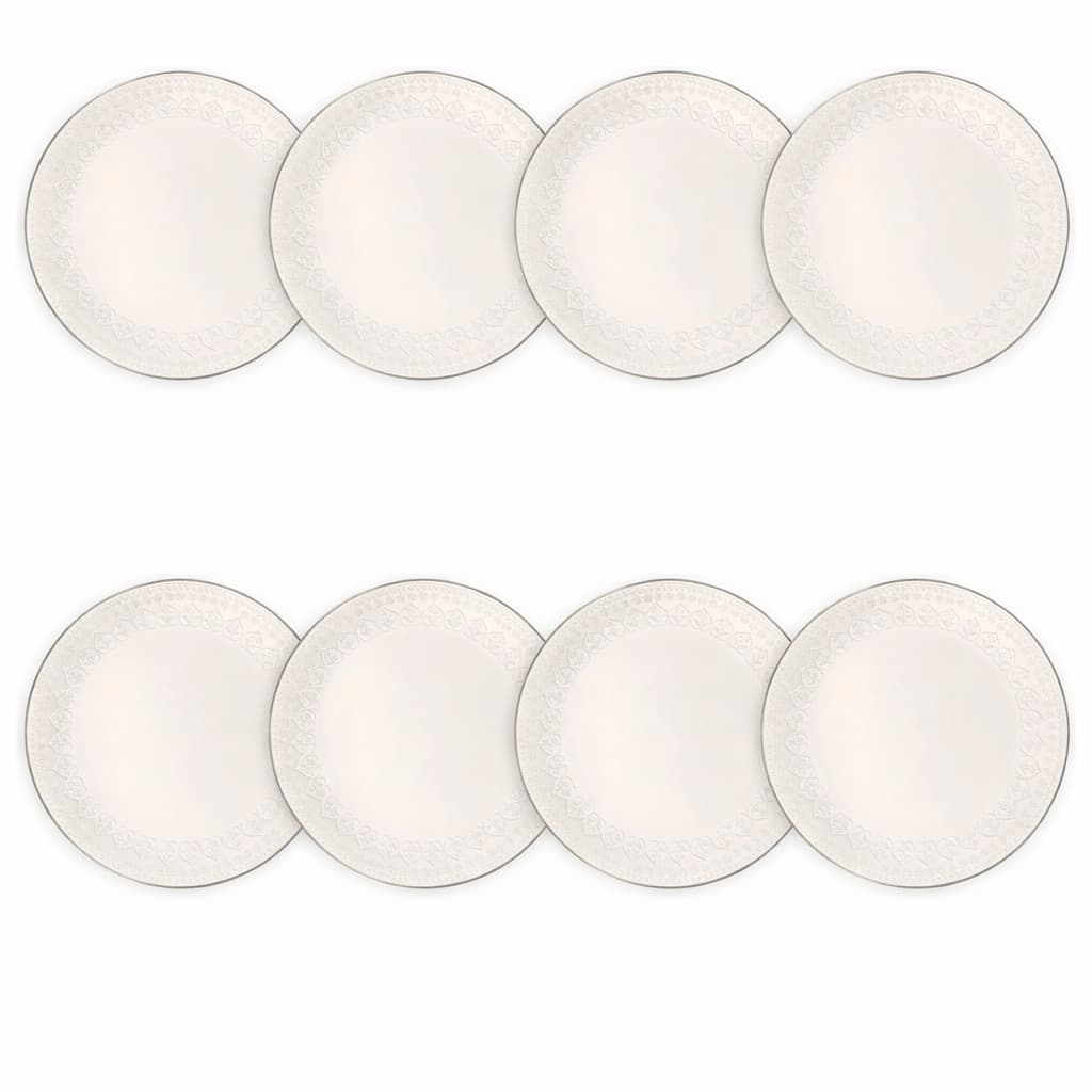 Kit 8 Pratos Sobremesa em Cerâmica Harmony c/ Filete Prata 20cm - Corona