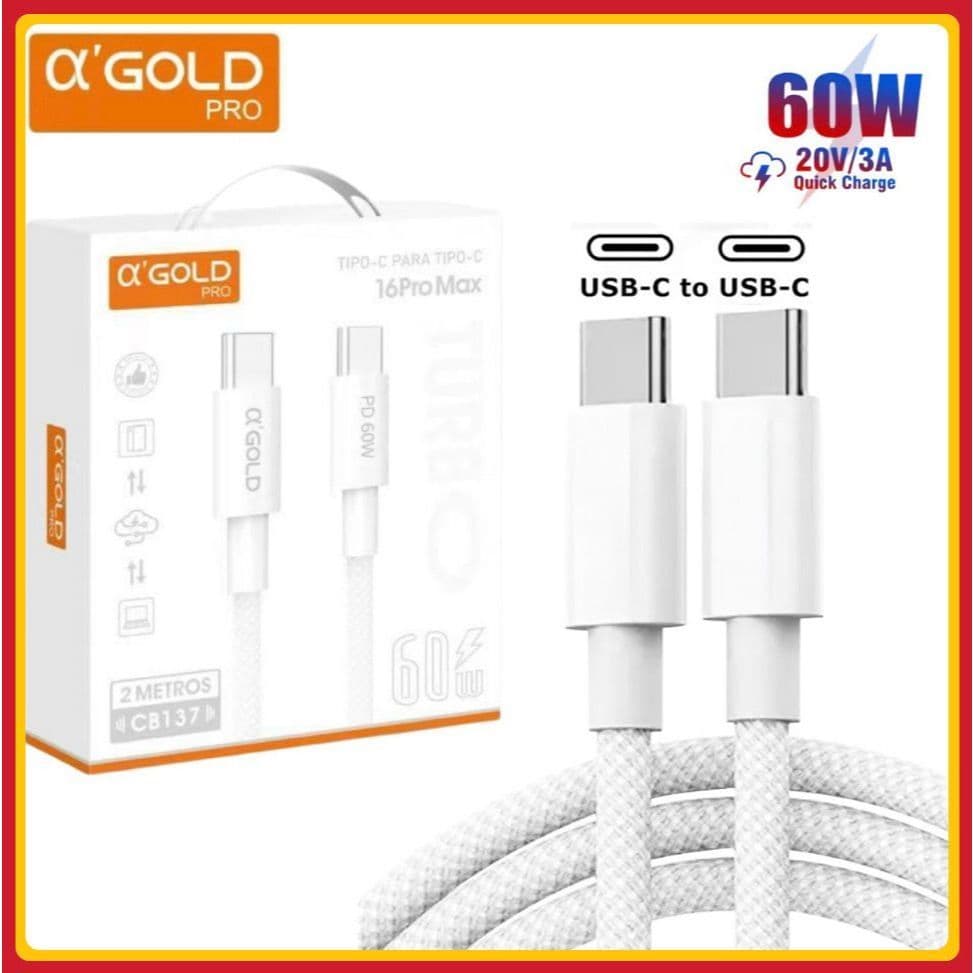 A’Gold Cabo Carregador Revestido Tipo C- Tipo C Carregamento Turbo 60W