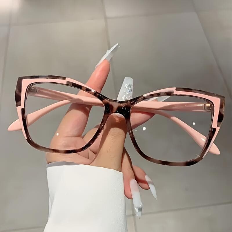 Cat Eye Clear Lens Sunglasses Color Block Fashion Decorative Glasses Computer Spectacles For Women&***&-&----* JAPH&*-**