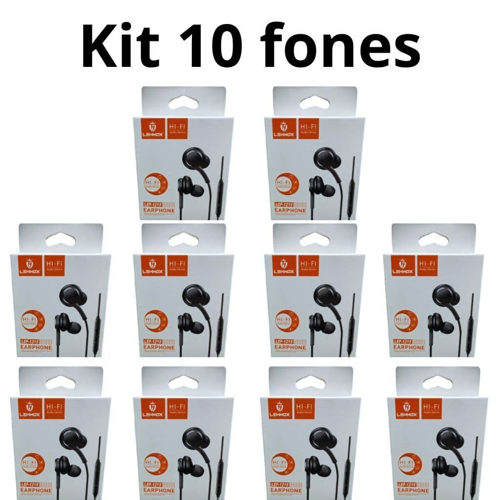 Kit 10 a 5 Fone de Ouvido Stereo grave. com microfone e borracha - fone preto 1,2 M -original
