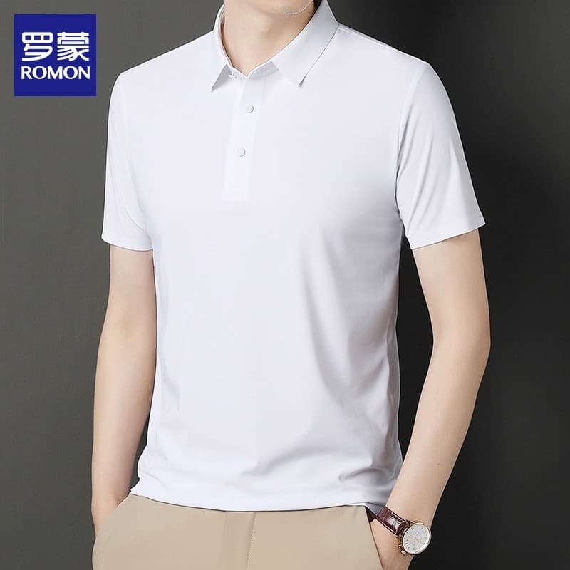 Lomon camisa Polo de seda gelo masculina lapela branca meia manga topo verão novo fino Casual manga curta camiseta roupa