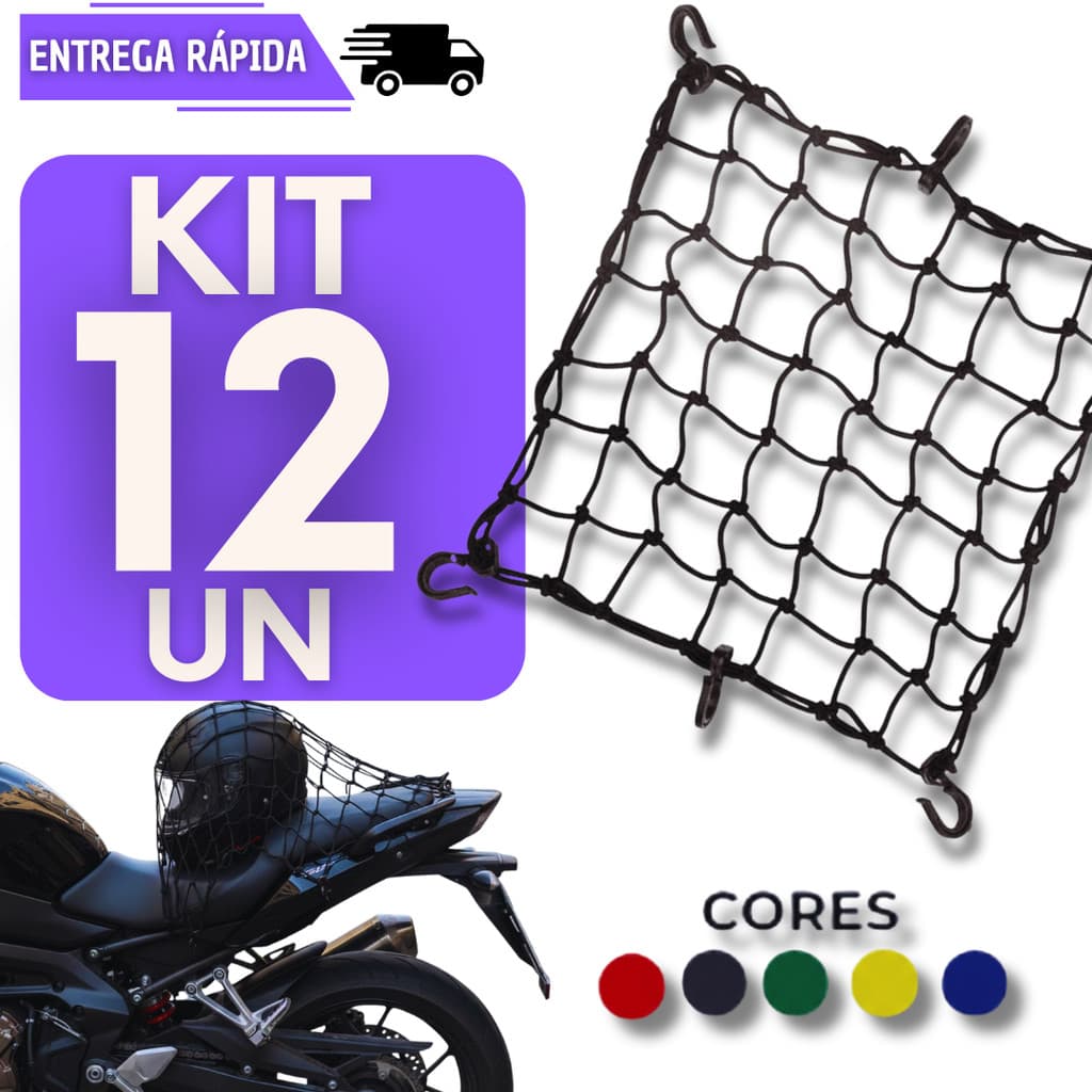 Kit 12 Rede Elástica Para Moto Capacete Tipo Aranha Com 6 Ganchos Redinha Acessório