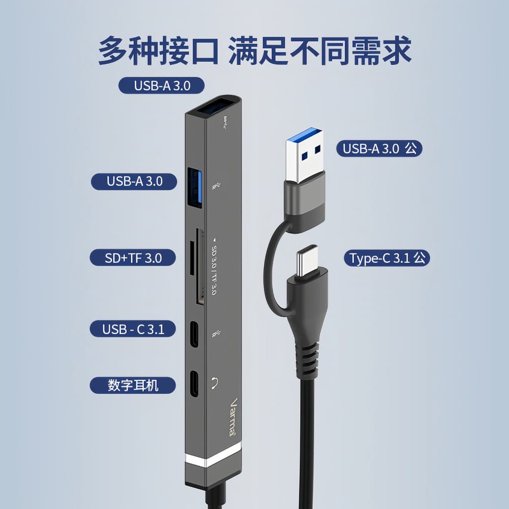 Huama USB-A/tipo-C Estação de acoplamento multifuncional USBhub USB3.0 Cartão SD Leitor de cartão TF Conector duplo