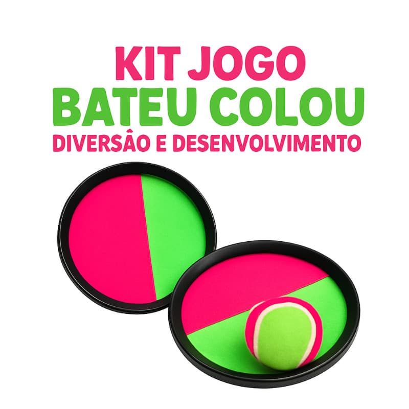 Jogo Bateu Colou 2 Raquete Velcro + Bolinha Tênis Bate Gruda
