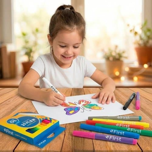 Conjunto 10 Canetinhas Hidrográficas Laváveis Coloridas Pintura Escola Artes Crianças
