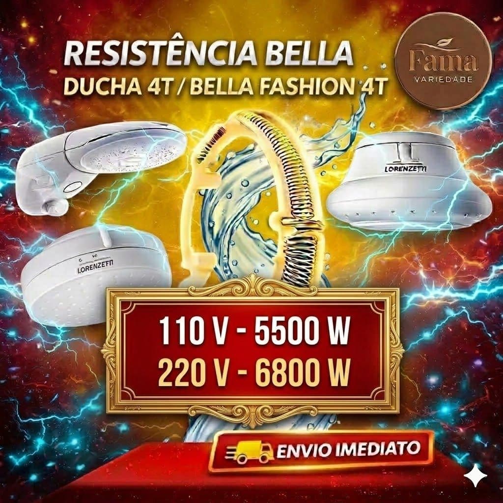 Resistência Compatível c/ chuveiro Bella Ducha 4T / D.Fashion 4t /Ultra 4T 6800,4800,5500W 110 E 220