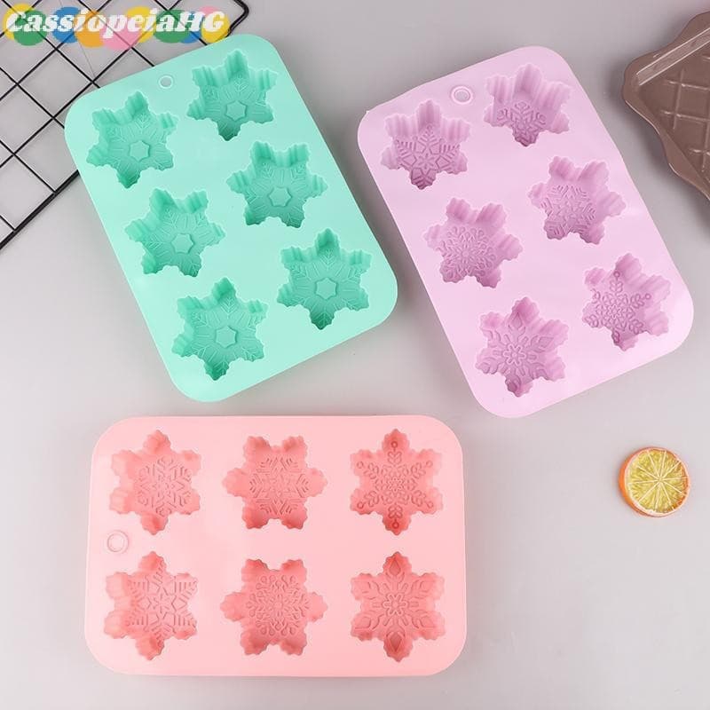 (Cassiopeiahg) 1Pc 6cavidade Forma De Floco De Neve Molde De Silicone DIY Sabonete Artesanal Bolo Decoração De Cozimento