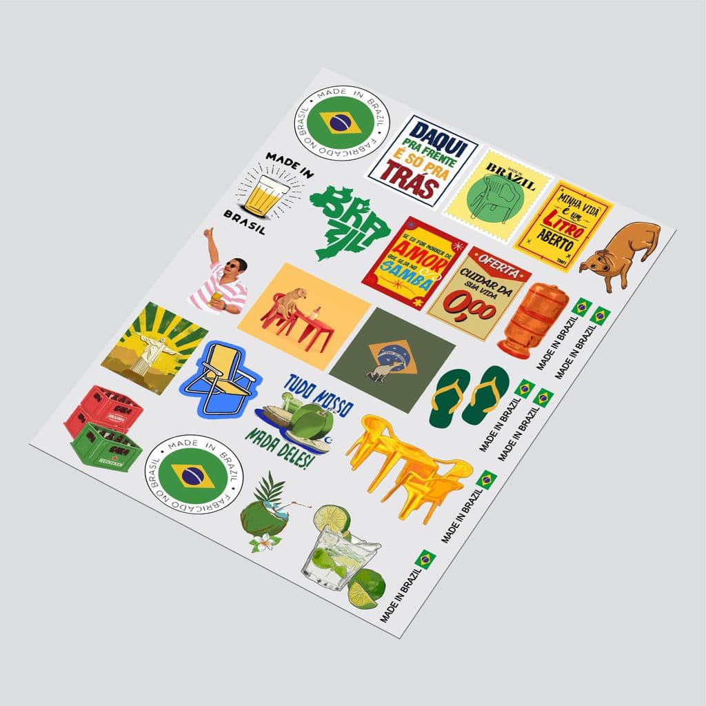 Cartela Adesiva DTF UV A4 - Tema: BRASILIDADES 1 - Figurinha Copa do mundo - Adesivos para produtos rígidos