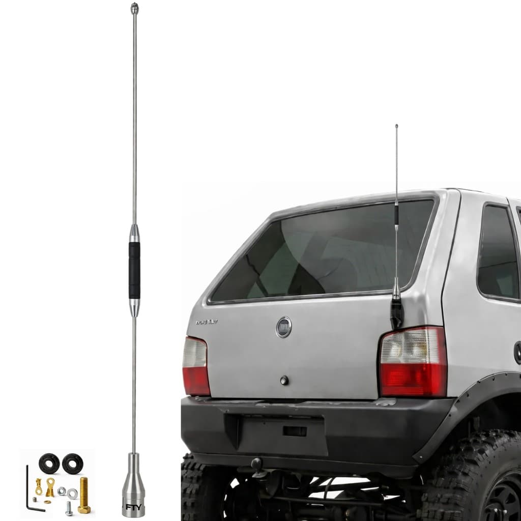 Antena PX Móvel Bobina Centro 60cm Carro Caminhonete Cromada