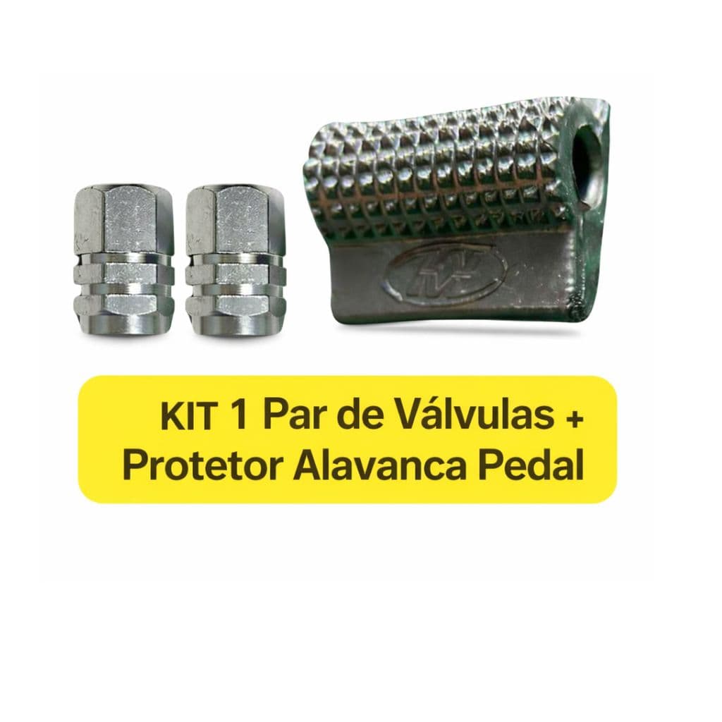 Kit Par Válvula Pneu Prata + Protetor Alavanca Pedal Moto Universal
