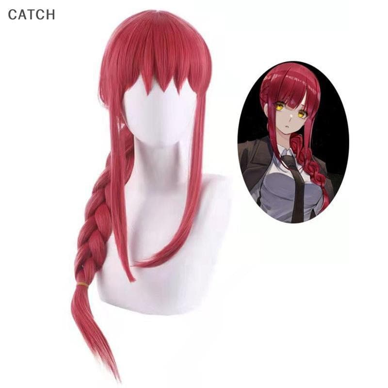 Capture Feminino Makima Anime Motosserra Homem Cosplay Longo Trançado Em Linha Reta Cabelo Sintético Halloween Vermelho
