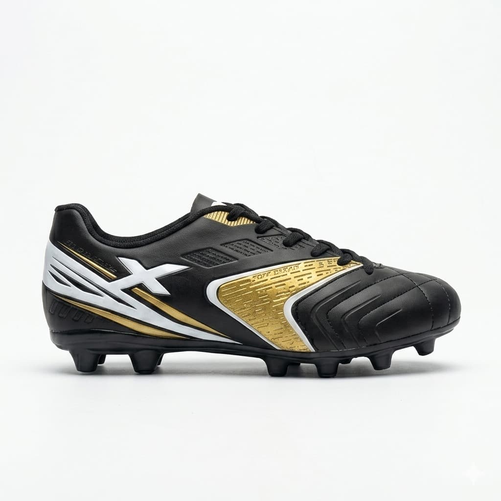 Chuteira Masculina OXN V12 Campo Preto e Dourado