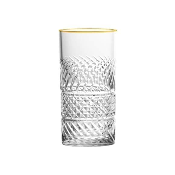 conjunto 6 copos de vidro long drink com borda dourada BOLONHA 390 ML