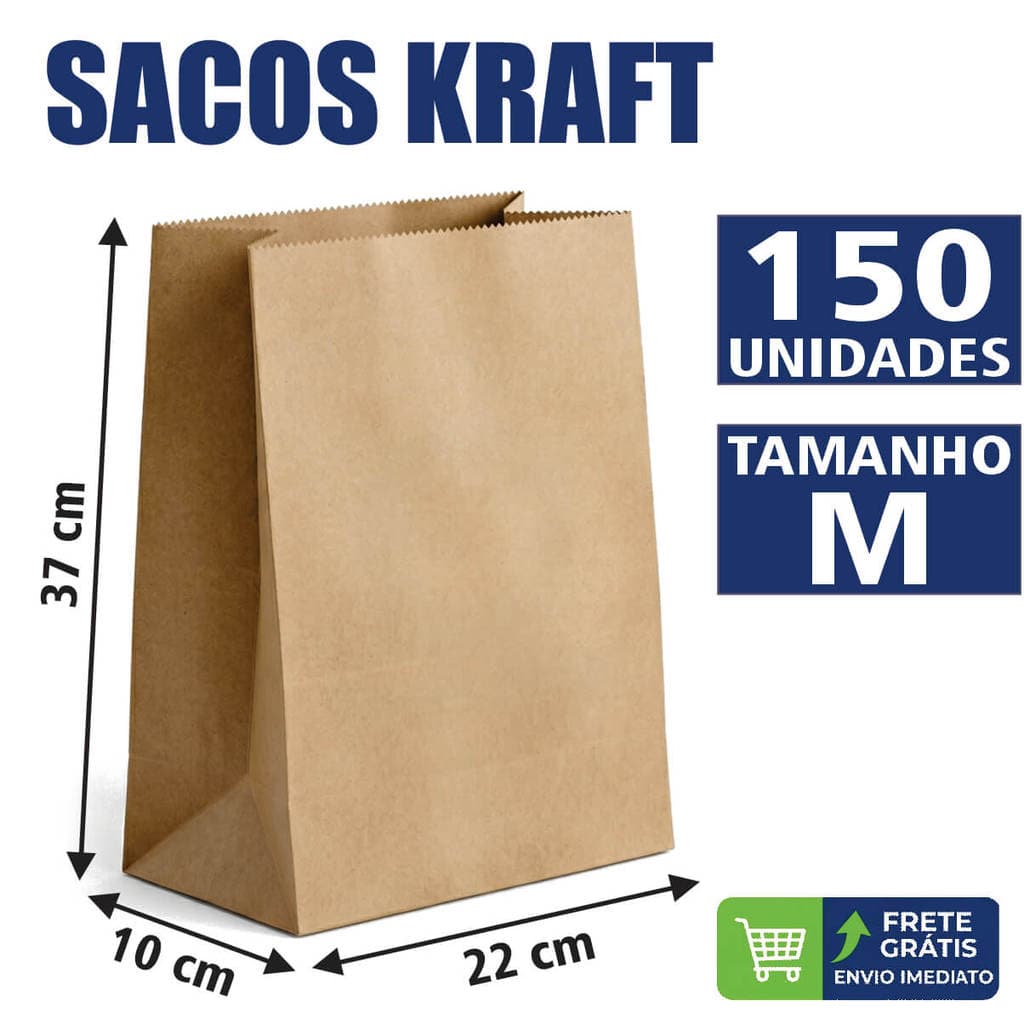 Kit 150 Saco Kraft Delivery Reforçado 37x22x10cm Liso SOS Para Lanches Hamburguer Doces iFood