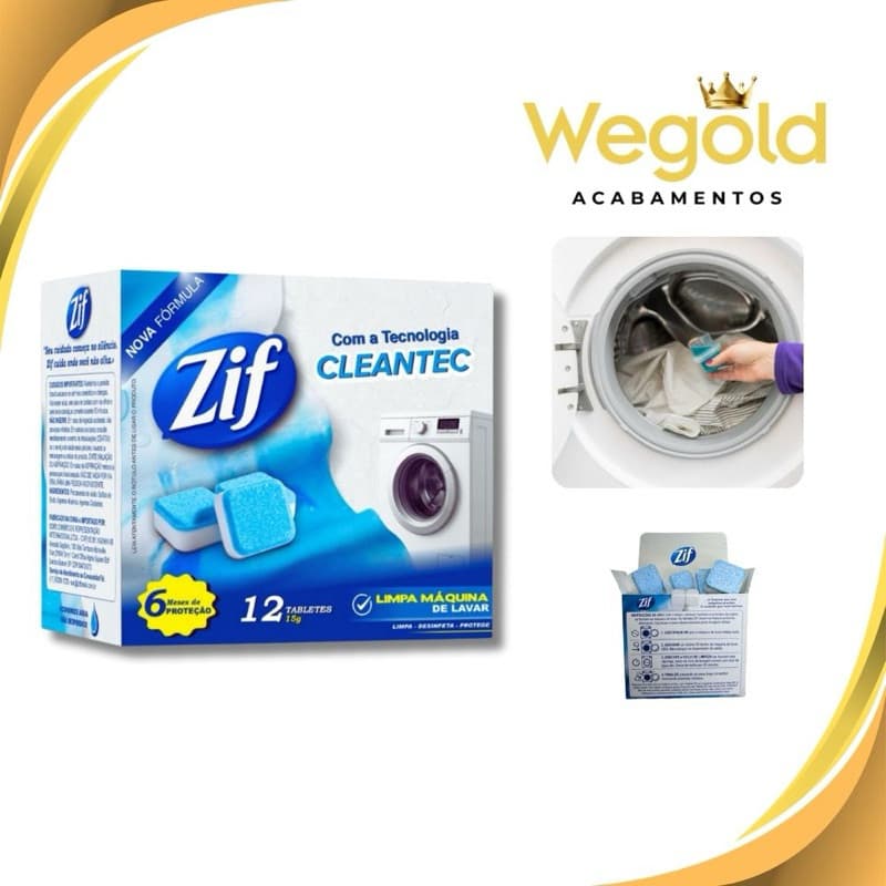 Zif Limpa Maquina de Lavar Roupas 12 Pastilhas Rende até 1 Ano Lavadoras frontal e superior com Tecnologia Cleantec