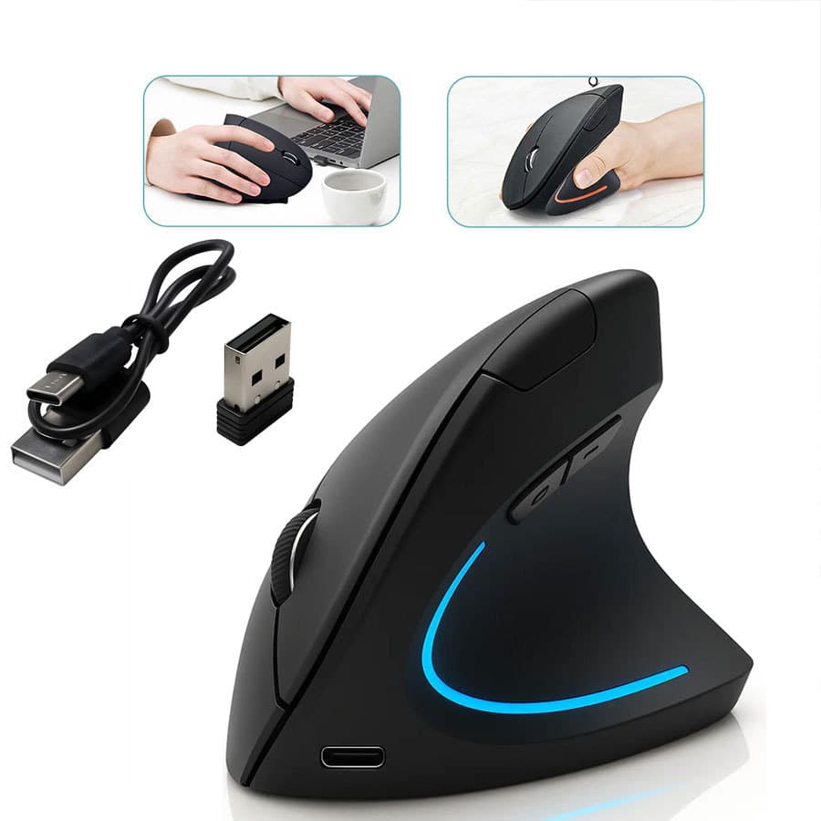Mouse Vertical Sem Fio Ergonômico Recarregável | Conexão Bluetooth+2.4G USB | Para PC, Laptop，Table