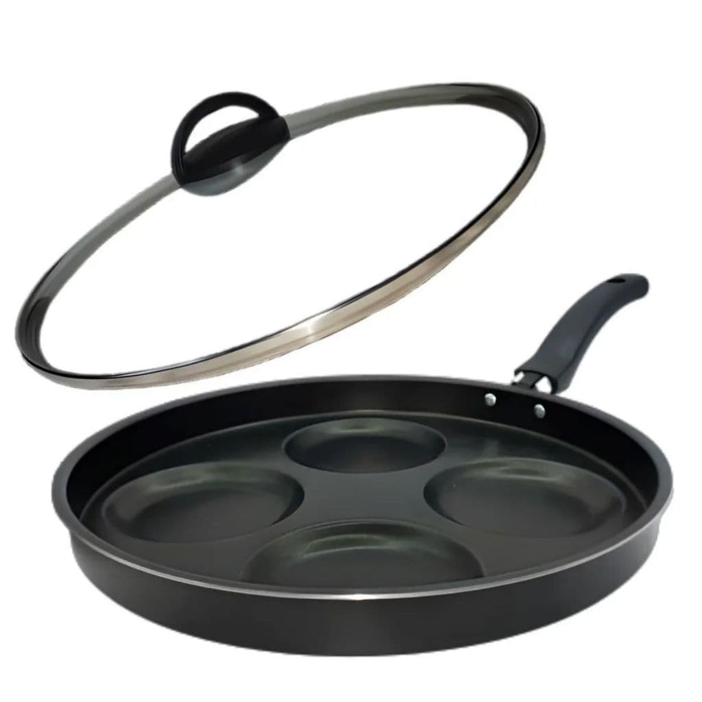 Frigideira 4 Ovos Antiaderente 26cm Tampa Vidro Inox Teflon