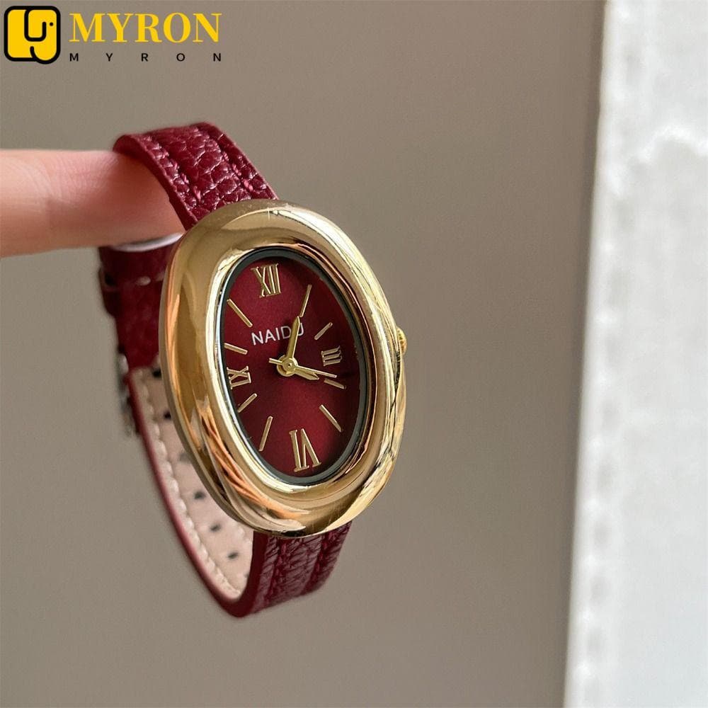 MYRON1 Relógio De Quartzo Feminino De Luxo , Pulseira De Couro Macio Durável , Casual