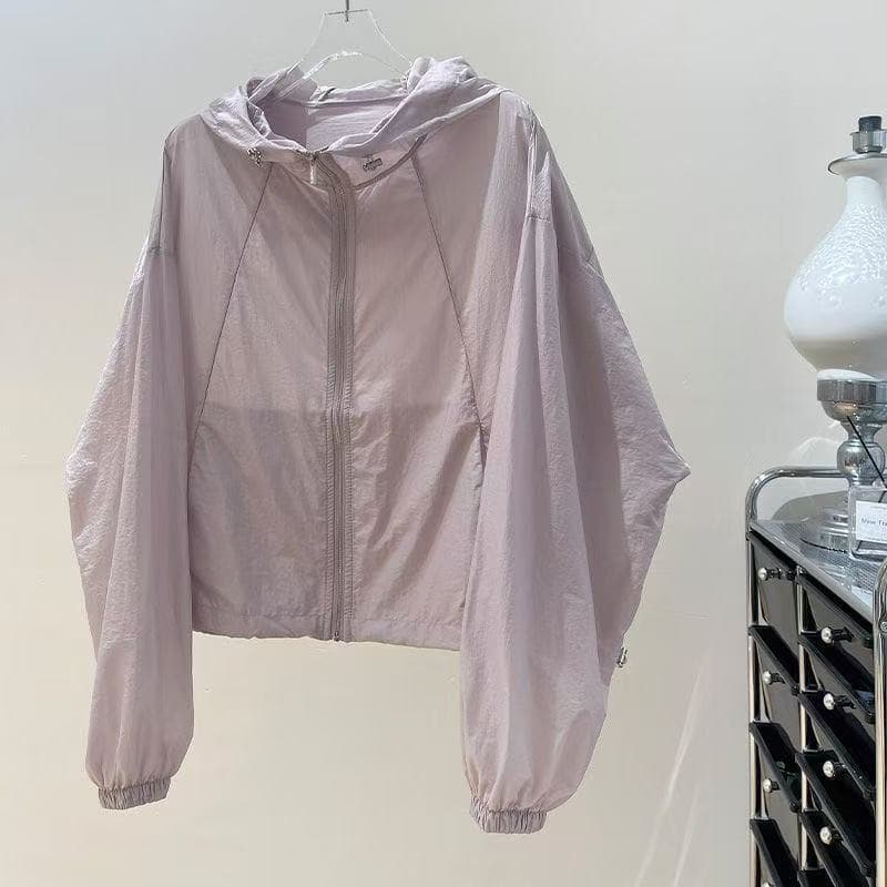 Roupas Respiráveis De Proteção Solar Para Mulheres , Jaqueta Cardigã Fina , Corta-Vento Estilo Doce Dopamina Com Capuz D