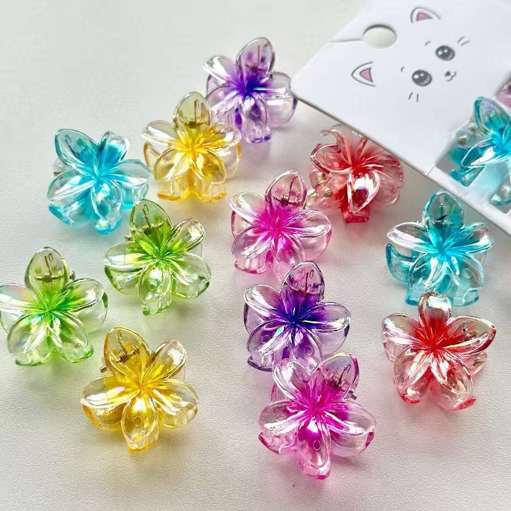 Kit 6 Grampo De Cabelo Frangipani Transparente-Punho De Flor Colorida Para Mulheres , Acessório De Resort De Praia