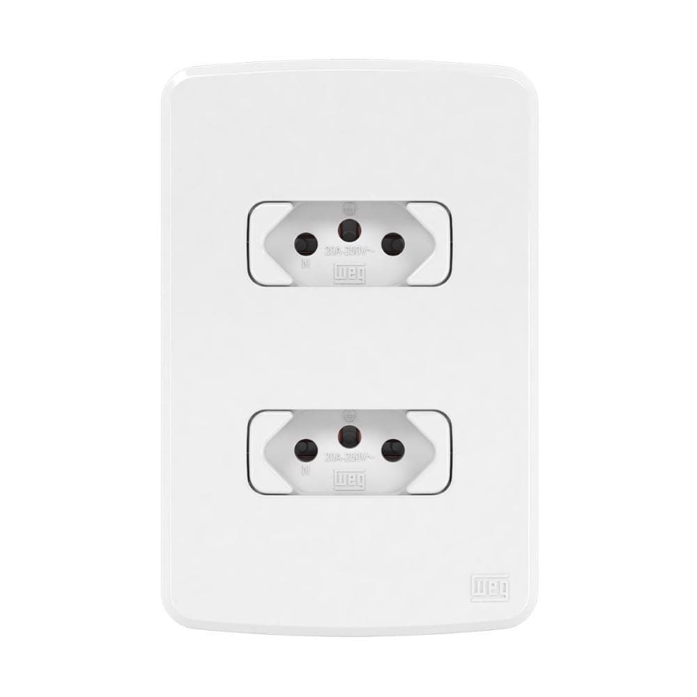 Tomada Dupla 20A e 10A 4x2 WEG Composé Branco Conjunto com Placa 2P+T 250V