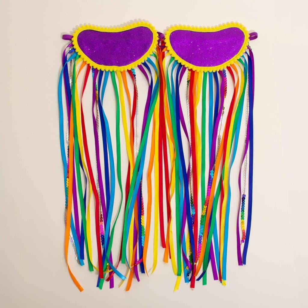 Ombreira Carnaval Roxa Com Pompons Amarelo E Tassel Colorido  -