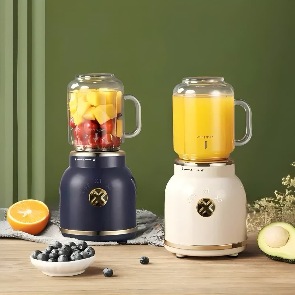 Mini Juicer Liquidificador Portátil Copo Caneca 500ml e 450ml Com 10 Lâminas, Tampa, Canudo e Copo HELLO