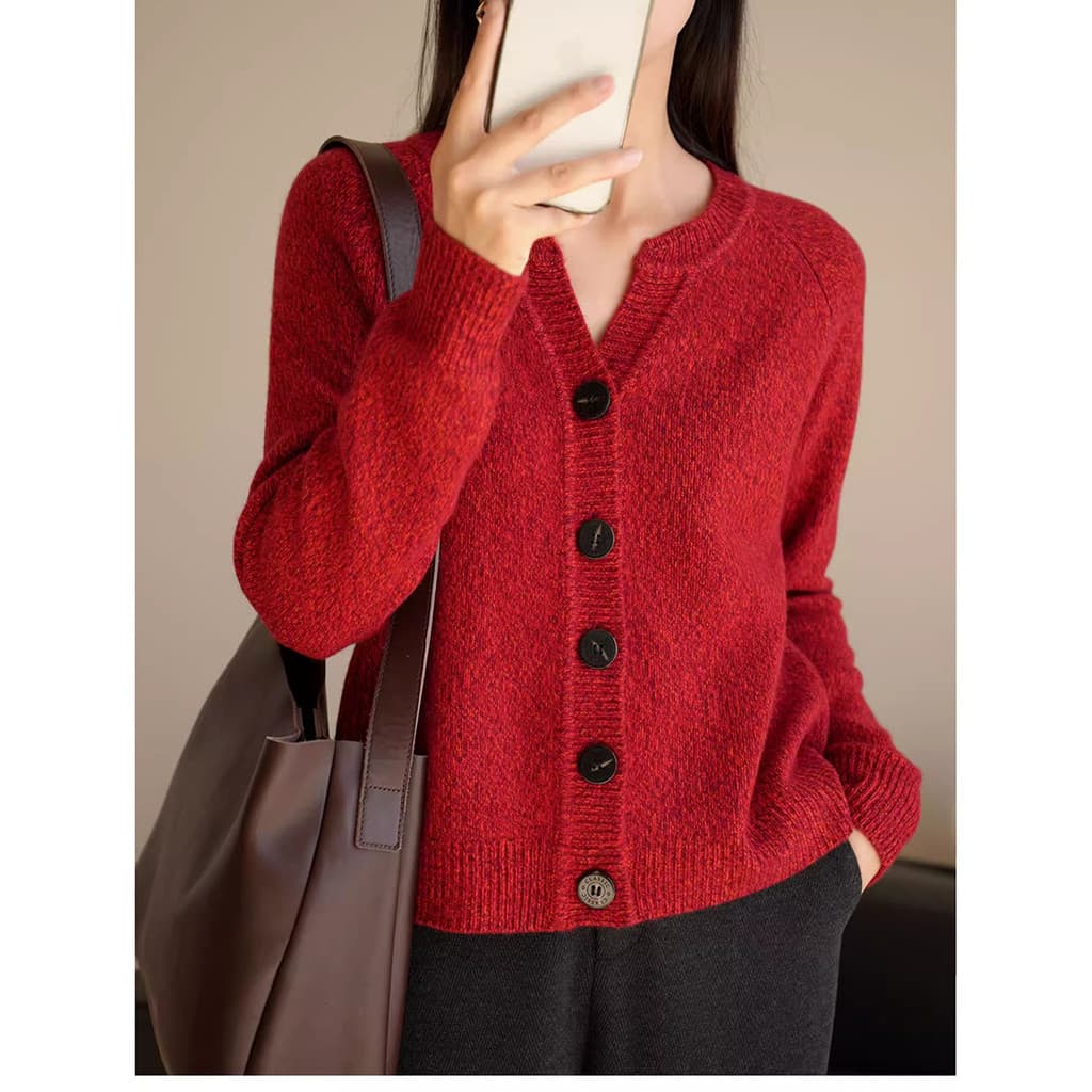 Vermelho ano novo estilo duplo fio 26 contagem fio senhoras lã cheia flor fio camisola Cardigan jaqueta de malha estilo