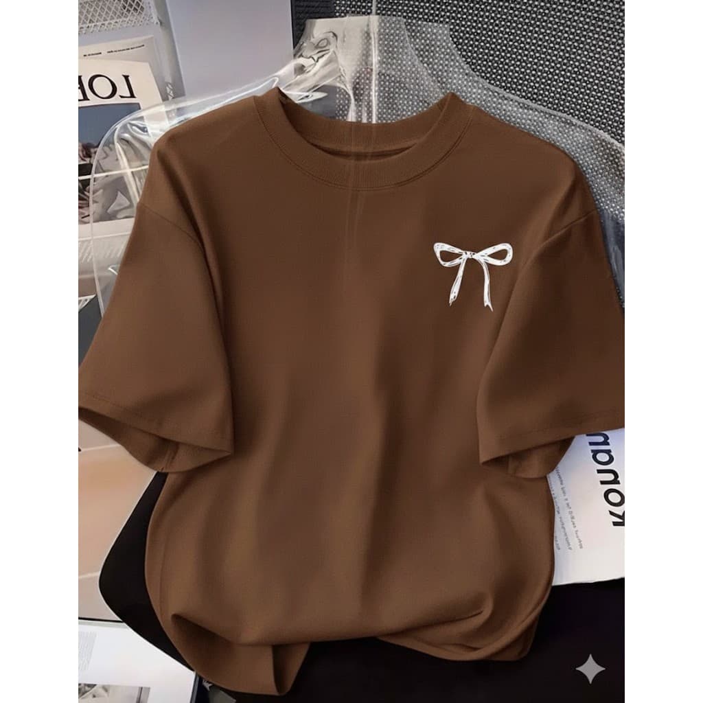 Camiseta Moda Laço Delicado Feminina Verão Camisa 100% Algodão Over Lacinho
