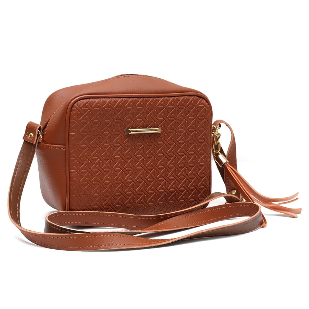 Bolsa Feminina Pequena Transversal com Textura em Relevo e Alça Ajustável