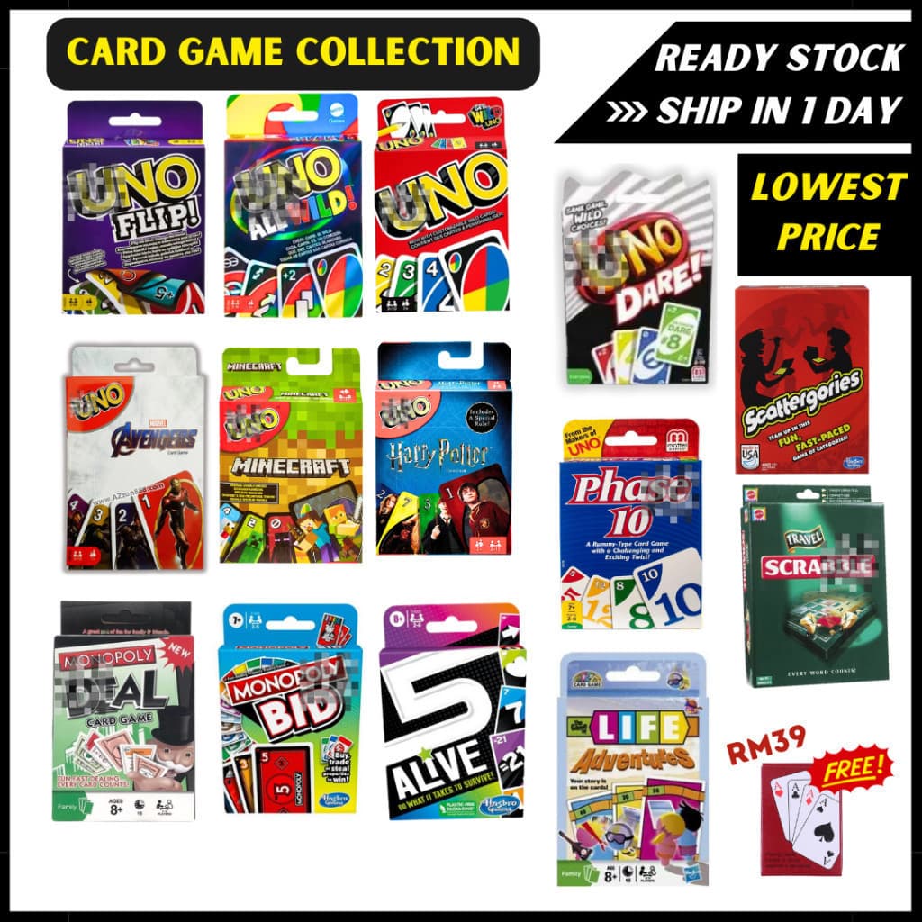 Jogo de Cartas Coleção Uno Flip Selvagem Sem Misericórdia Minecraft Anime Harry Potter Amigos Família Monopólio Scatterg