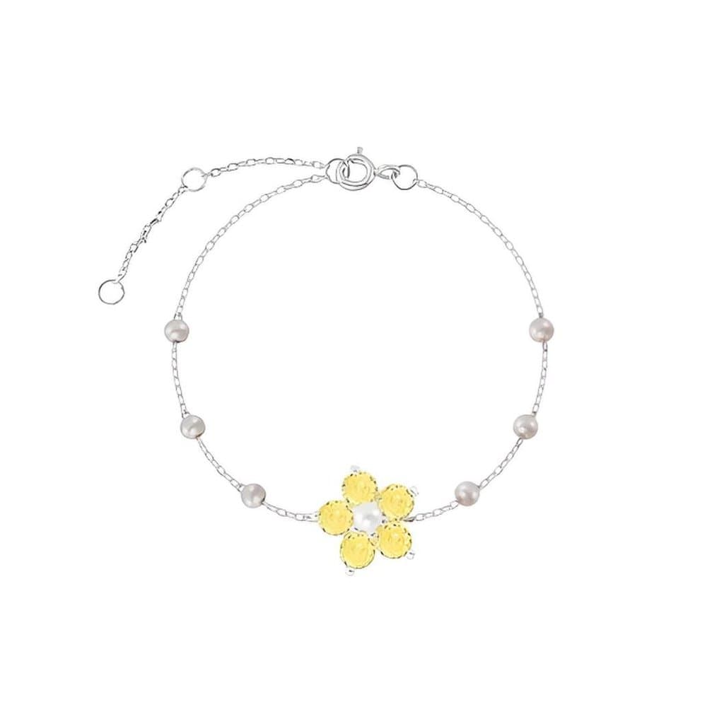 Pulseira Flor Amarela Pérola Prata 925