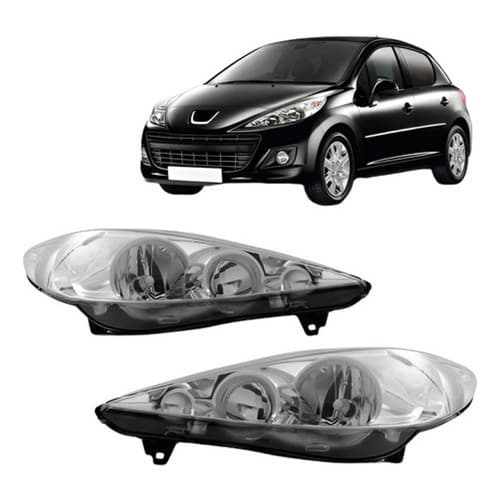 Jogo Farol Para Peugeot 207 09 2010 11 12 13 Manual Cromado