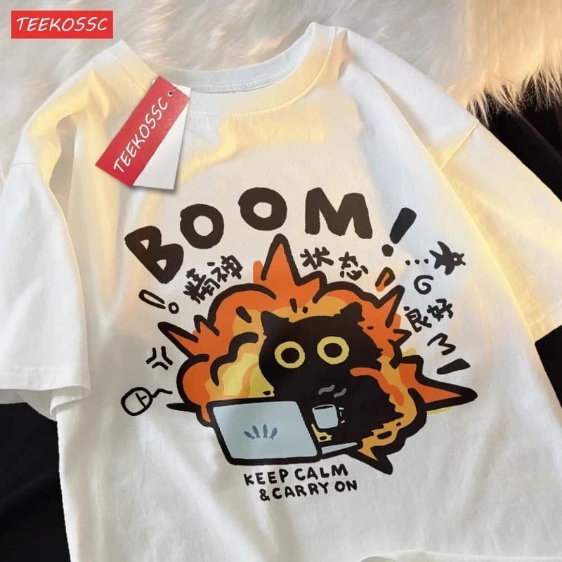 Tshirt Feminina Cat Boom Estampada Lançamento Camiseta 100% Algodão Camisetão Camisa Oversized Plus - Camisarte