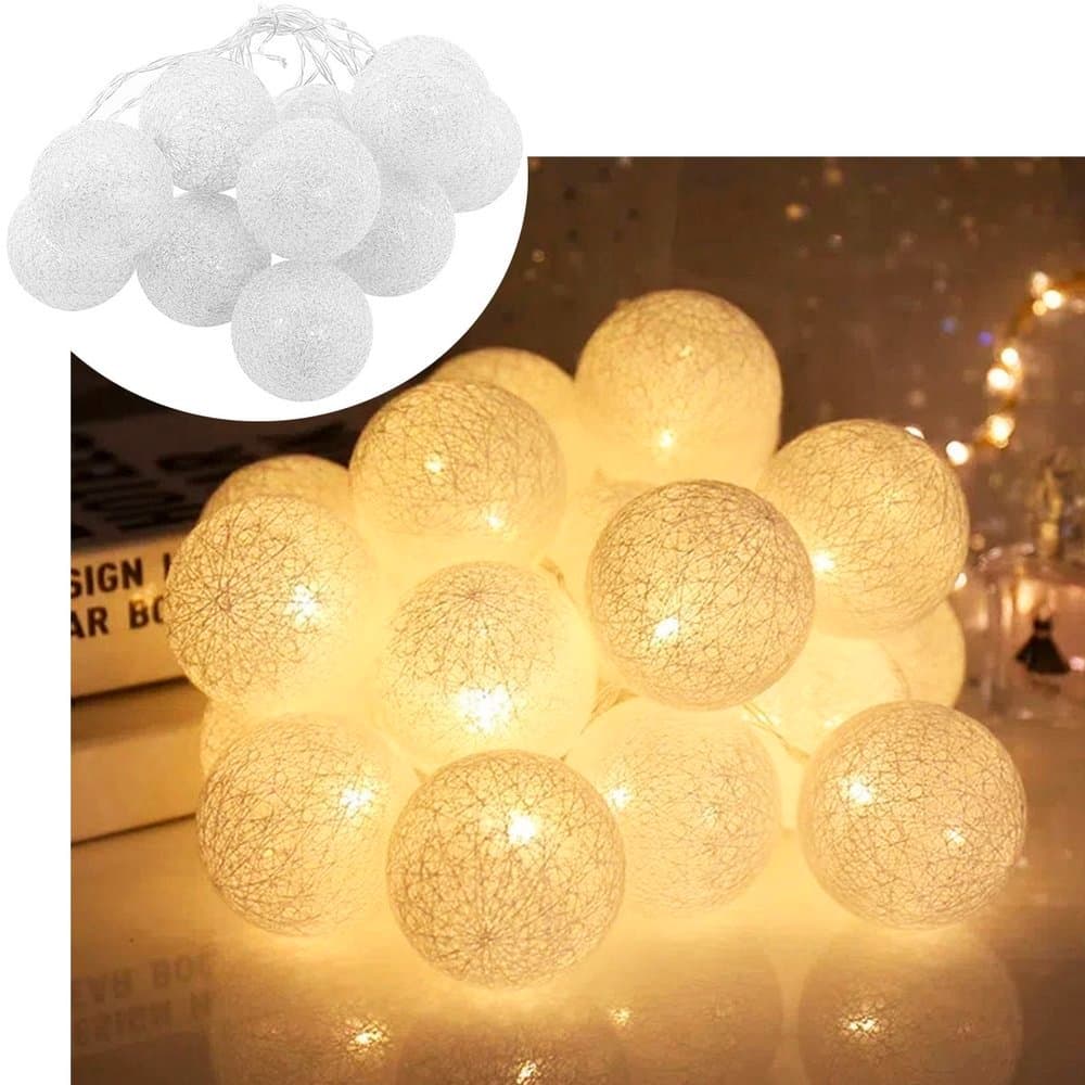Pisca Cordão Natal 20 Bolinhas LEDs Luz Amarelo Pilha 1,80m