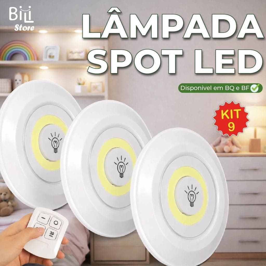 Kit Luminária Spot Led Redondo Com Controle Luz Fria ou Quente Auto Colante Bivolt
