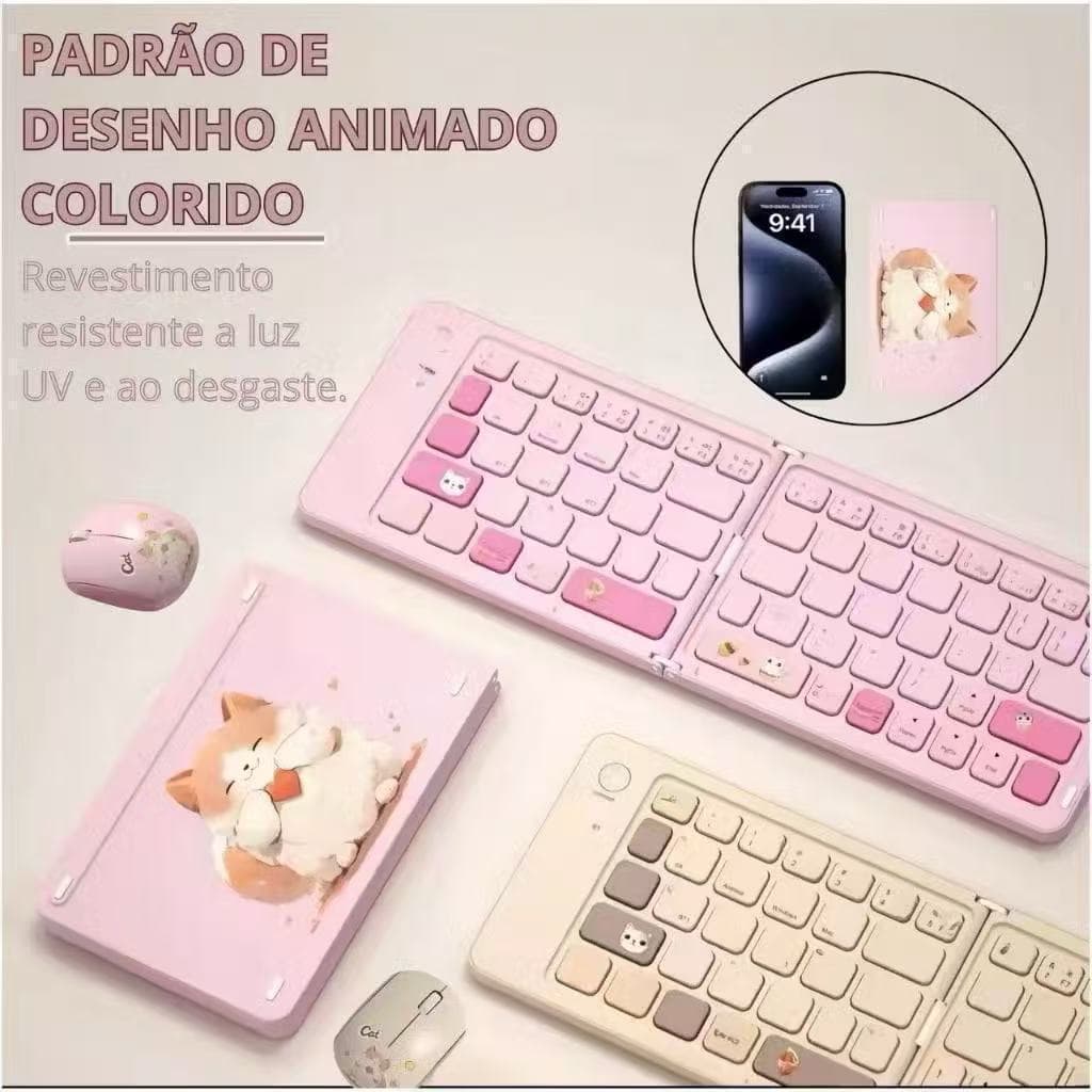 Mini Teclado Gatinho Portátil Dobrável Ultra Fino Sem Fio Bluetooth Para Vários Dispositivos - MGC