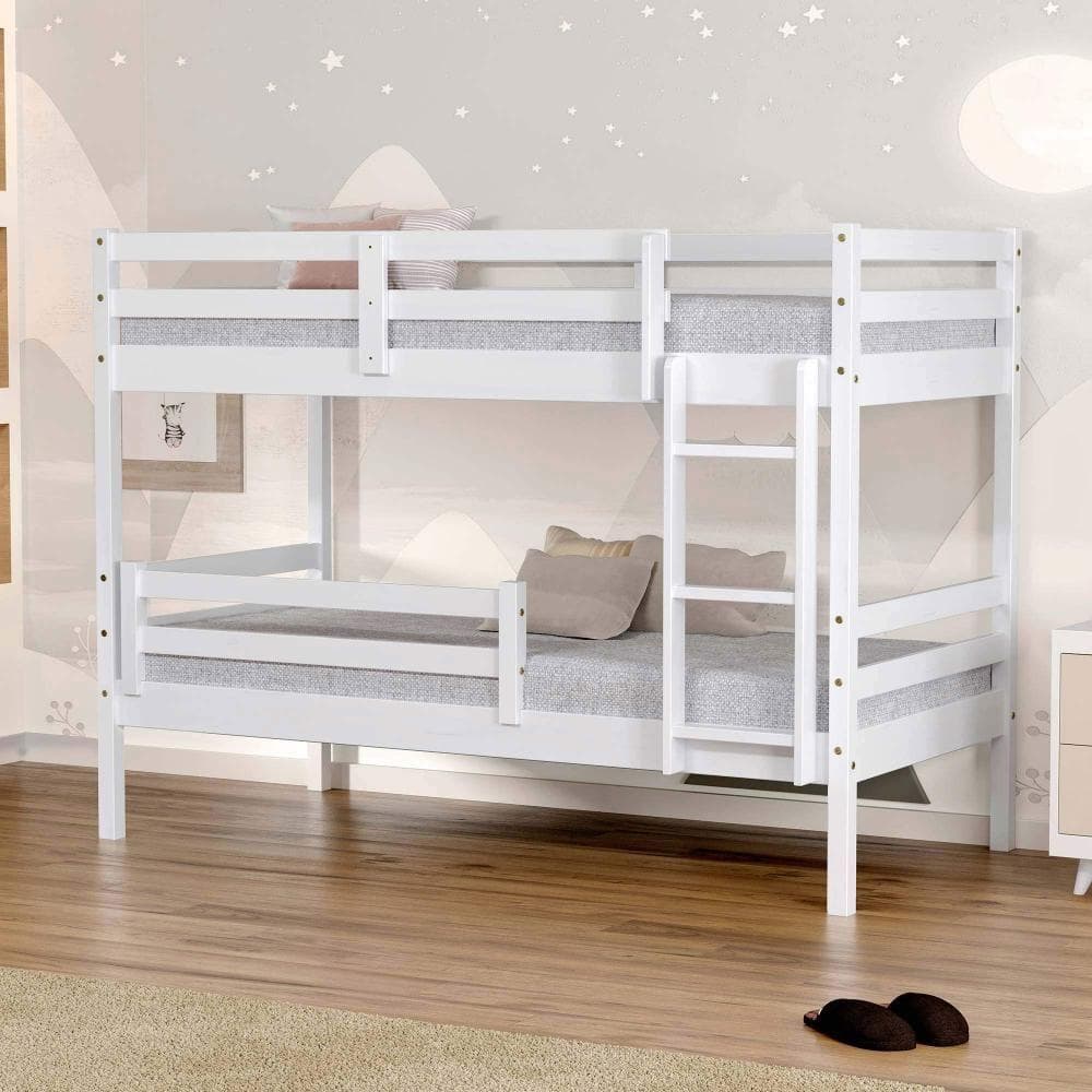 Beliche Solteiro Eco Com Grade De Proteção Madeira Maciça Branco Mobilistore
