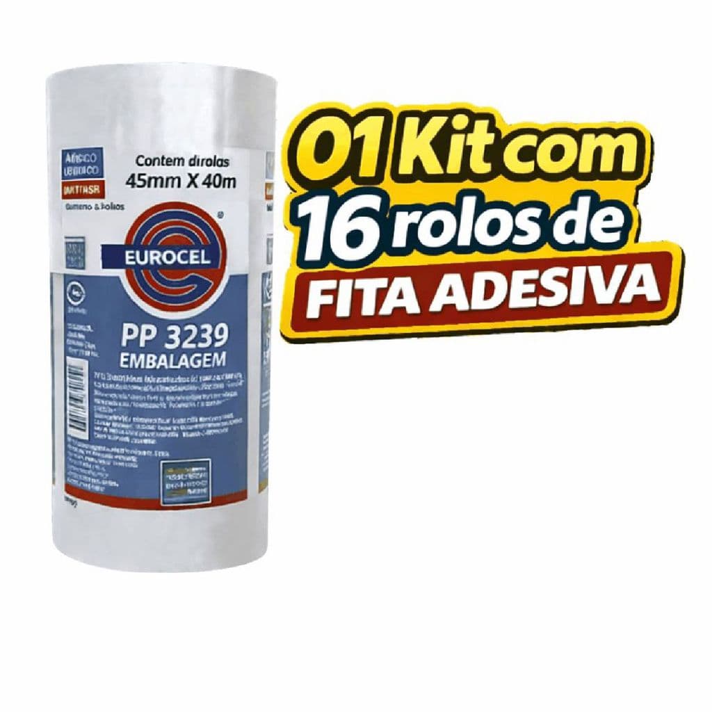 Kit com 16 Fitas Adesivas Eurocel para Empacotamento (45mm x 45m)