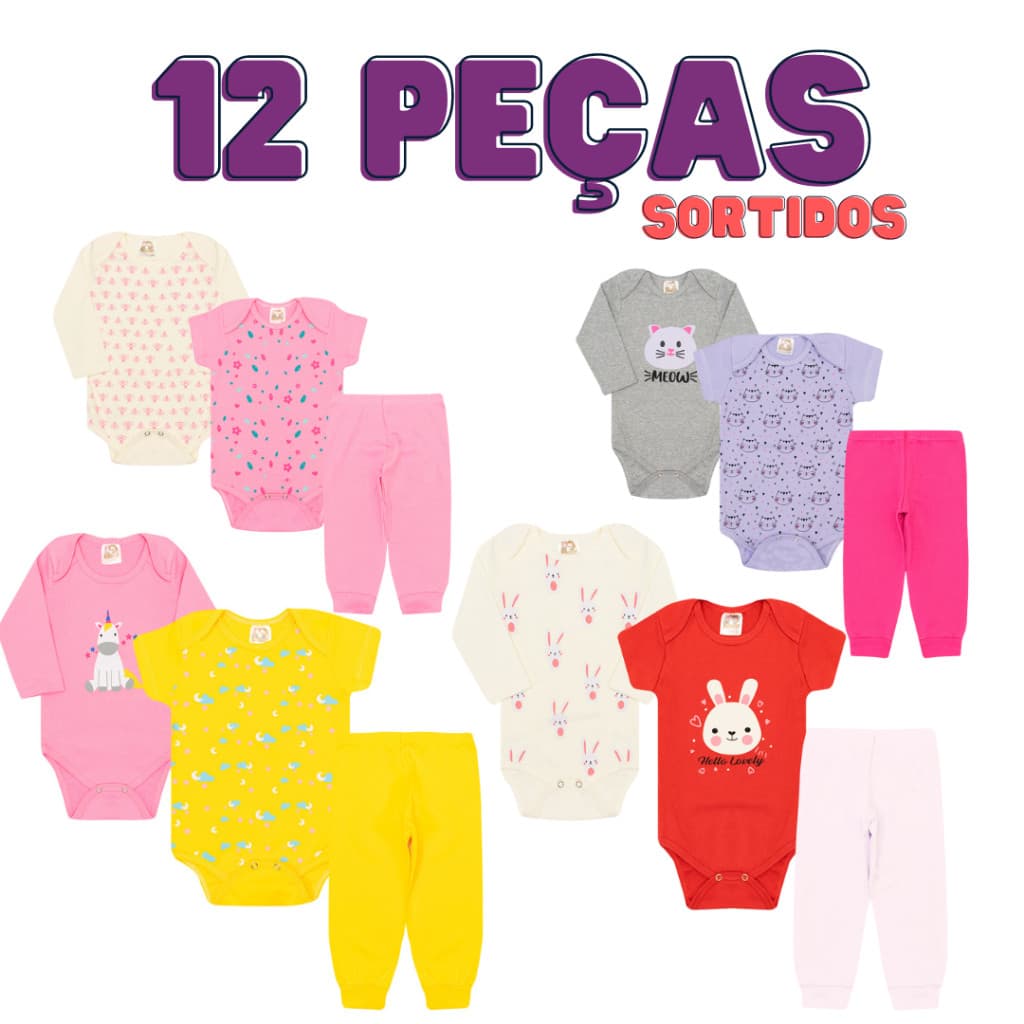 Kit body Bebê 12 Peças Conjunto Bebê Roupa de Bebês Algodão Menina E Menino