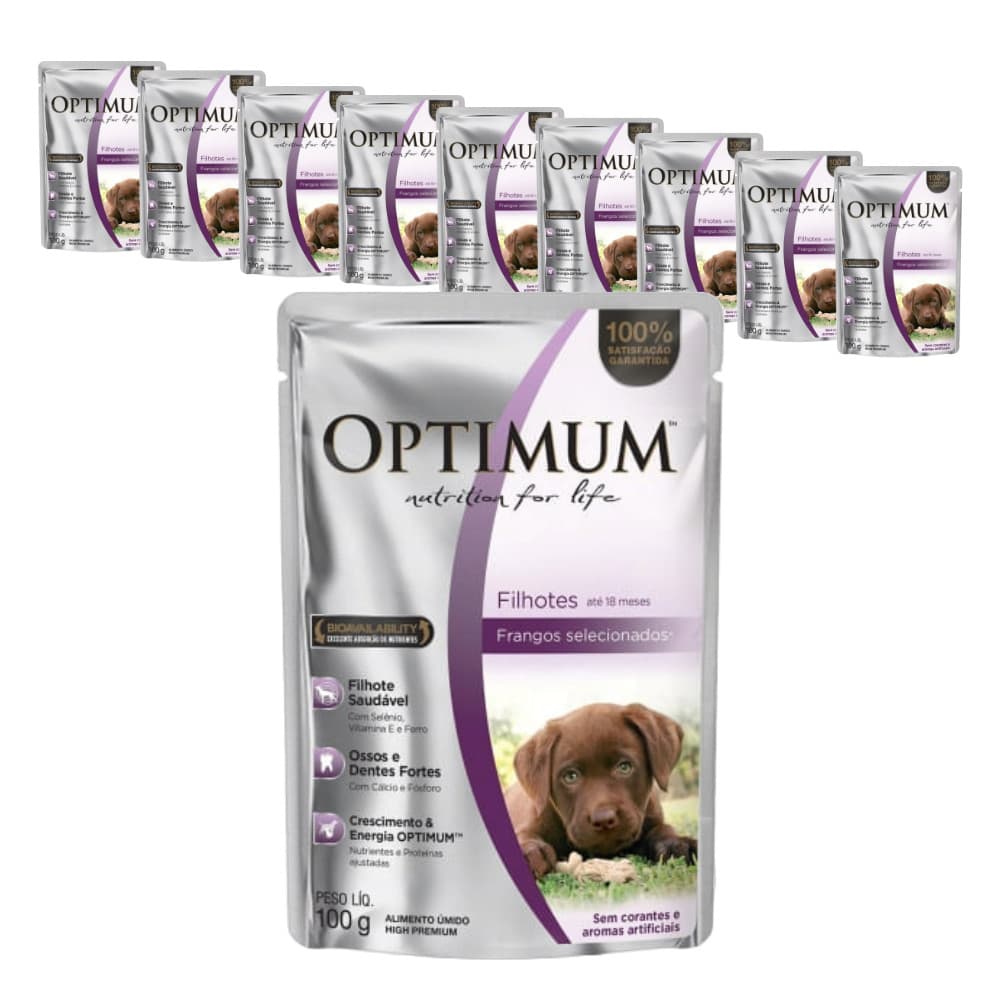 Ração Úmida Optimum Sachê para Cães Filhotes sabor Frango - 100g - KIT 10 unids.